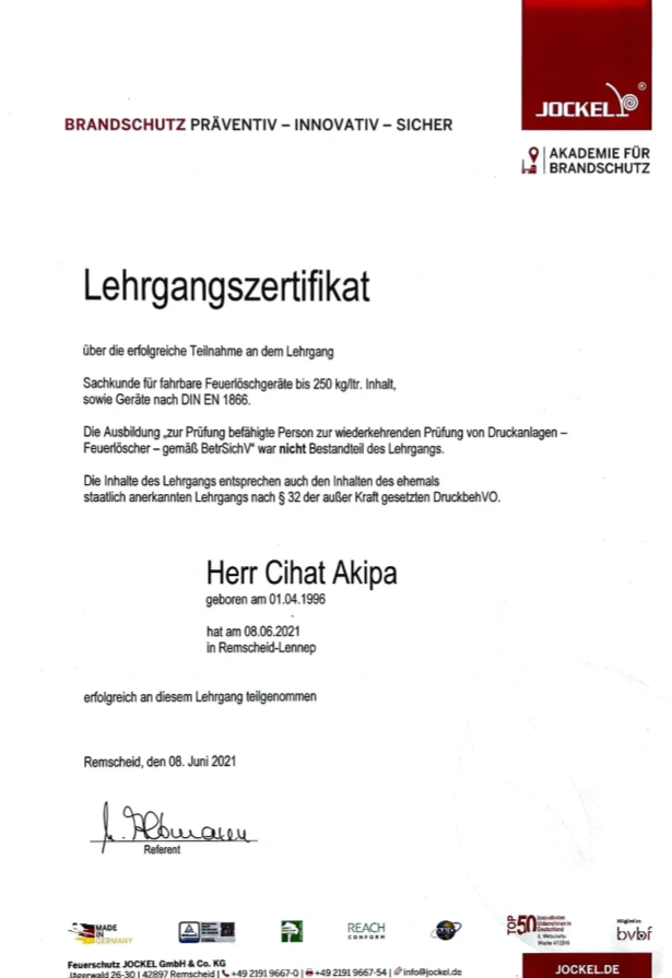 Prüfbescheinigung